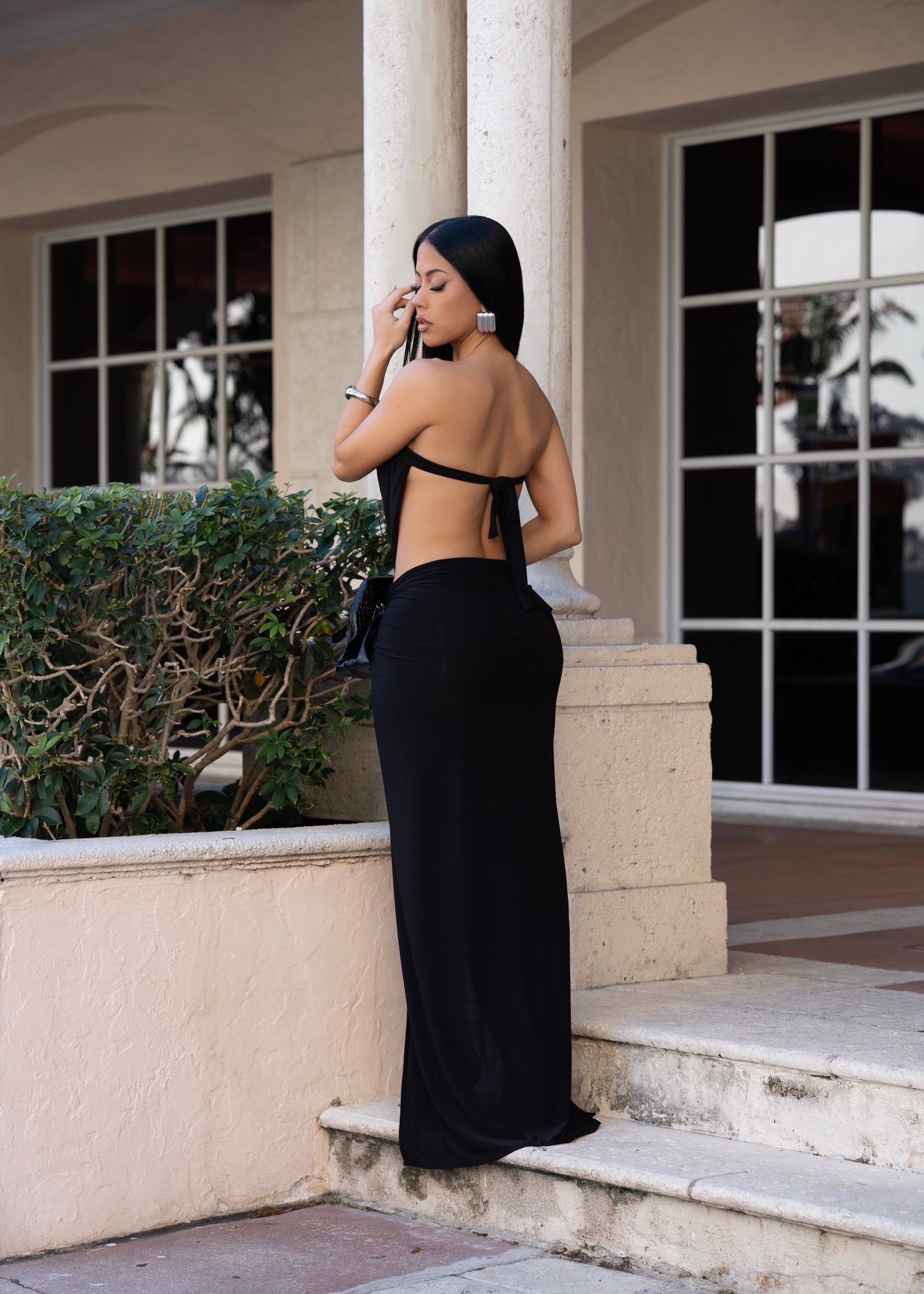 Seduction Ritual Ruched Maxi Dress Black