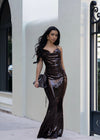 Celestial Glint Sequin Maxi Dress Brown