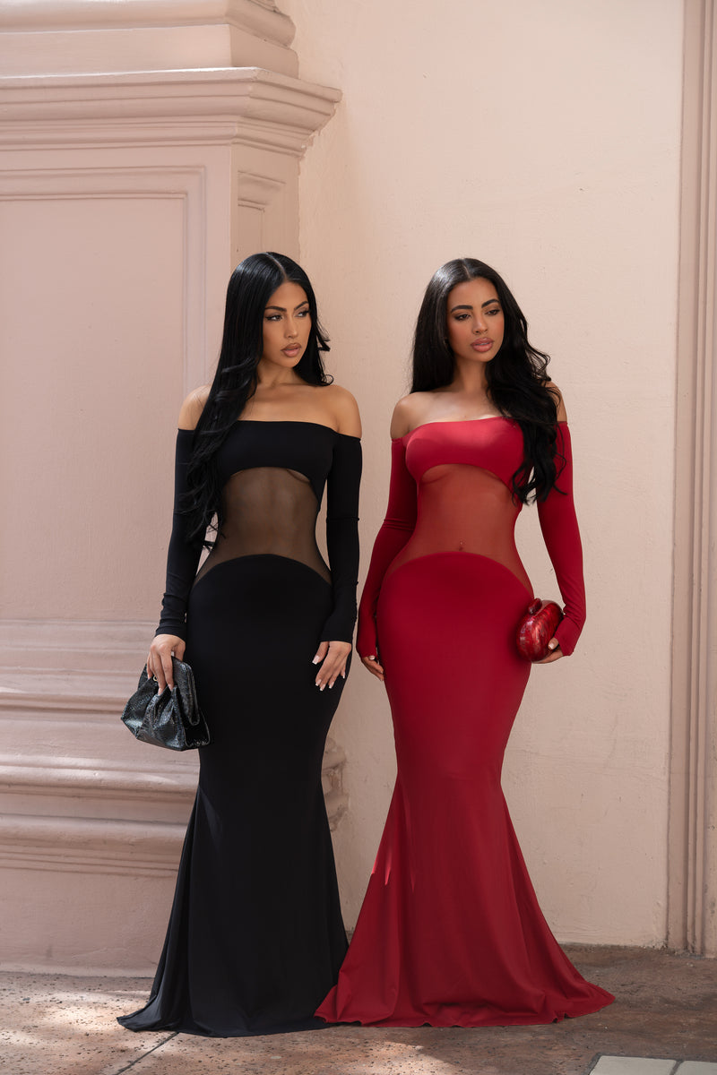 Aura Mesh Maxi Dress Red