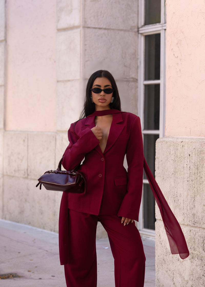 Femme Code Structured Blazer Pant Set Red