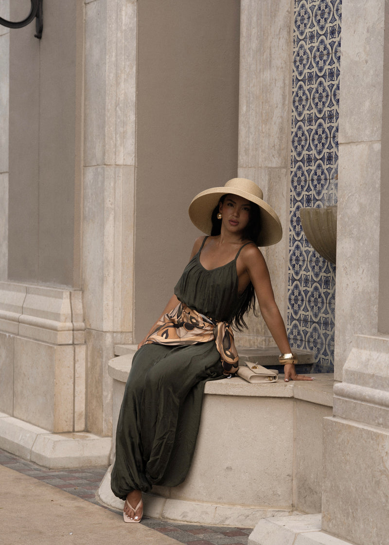 Effortless Essence Ruched Jumpsuit Green