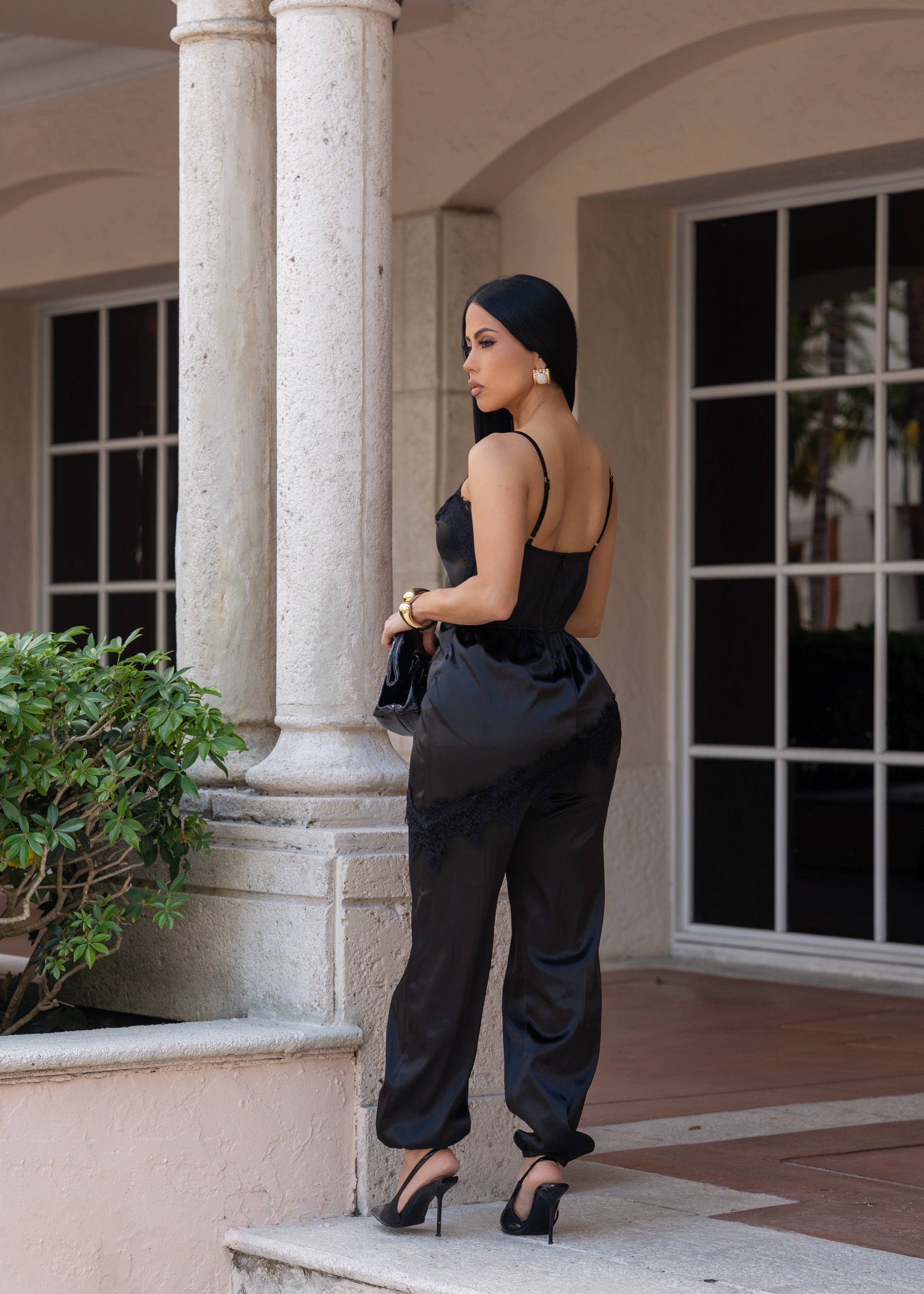 Intimate Lace Satin Obsession Jumpsuit Black