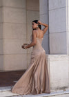 Hidden Flame Ruched Satin Maxi Dress Gold