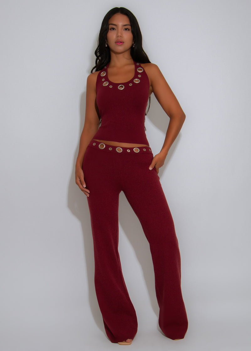 Tempest Veil Ribbed Pant Set Red