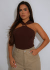 After Dark Halter Ribbed Crop Top Brown