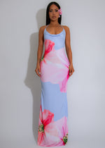 Garden Haze Floral Maxi Dress Blue