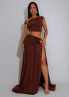 Opulence Bloom Ruched Skirt Set Brown