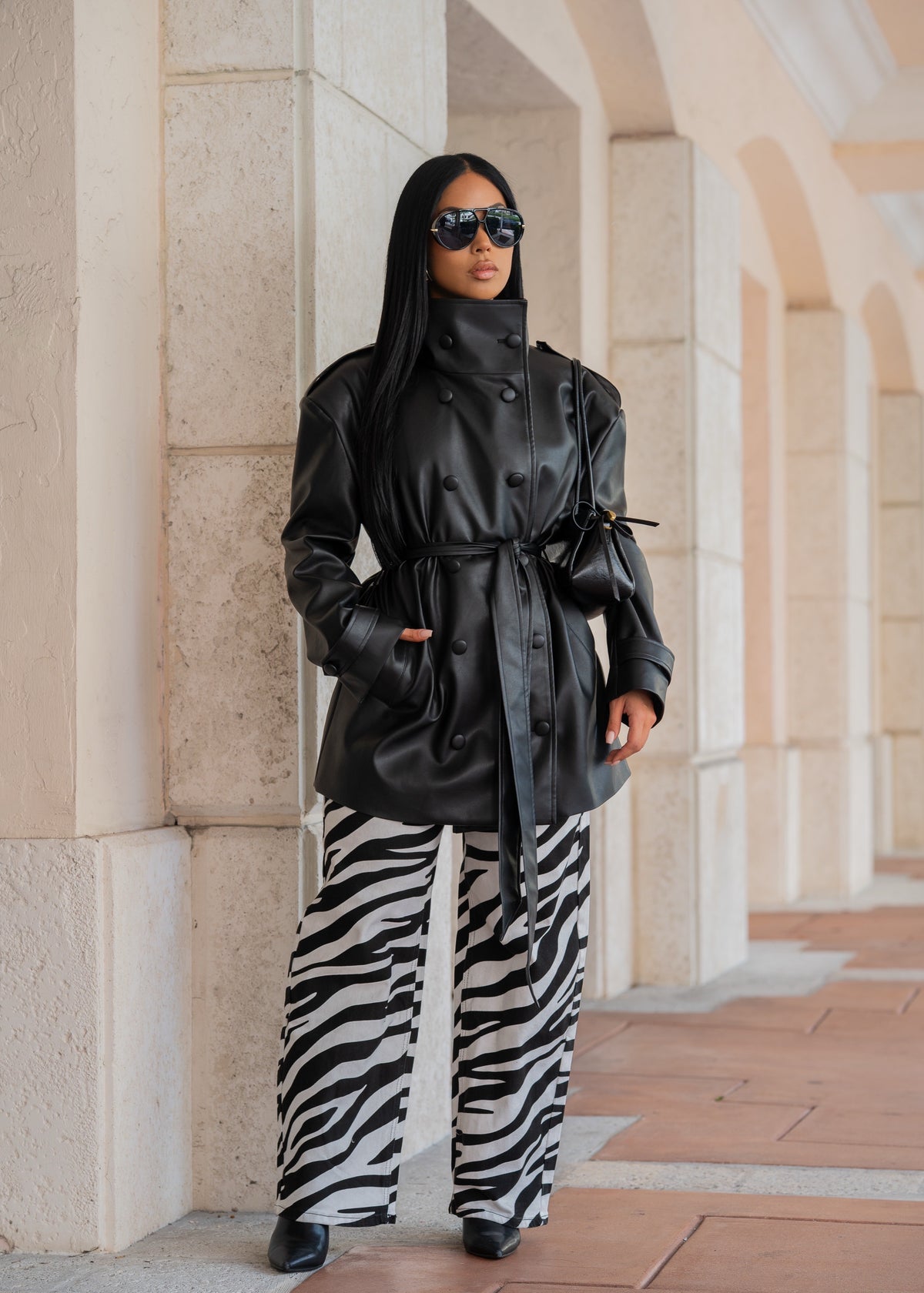 Wild Theory Zebra Print Wide Leg Jeans Black