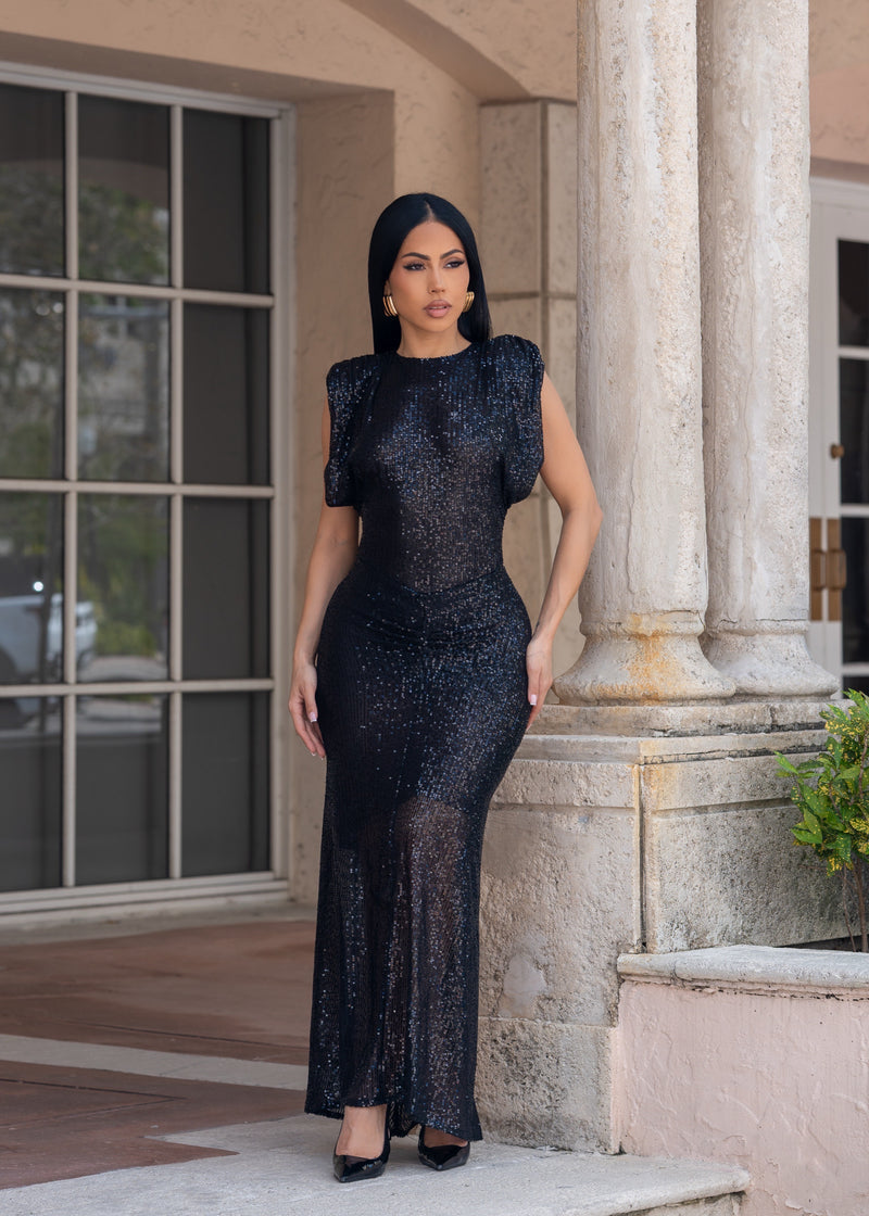 Nocturne Spark Ruched Sequin Skirt Set Black