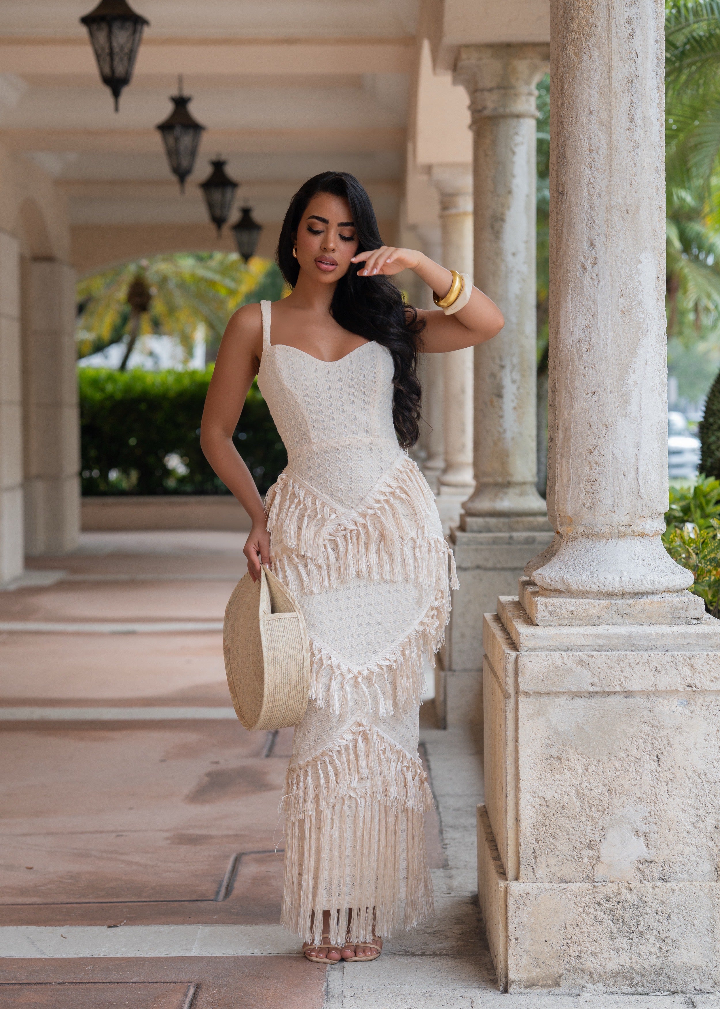 Cute Girl Fringe Approved Maxi Dress Nude