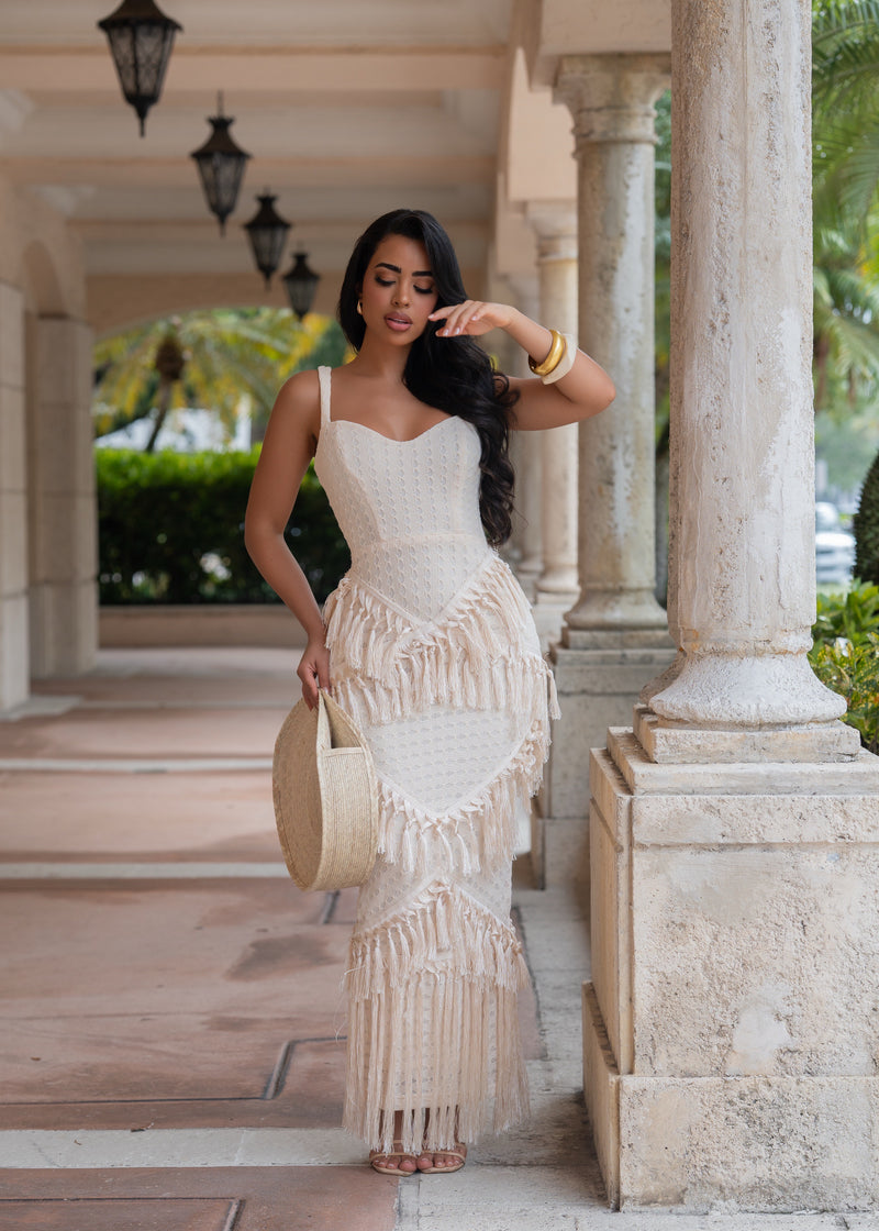 Cute Girl Fringe Approved Maxi Dress Nude