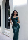 Celestial Glint Sequin Maxi Dress Green