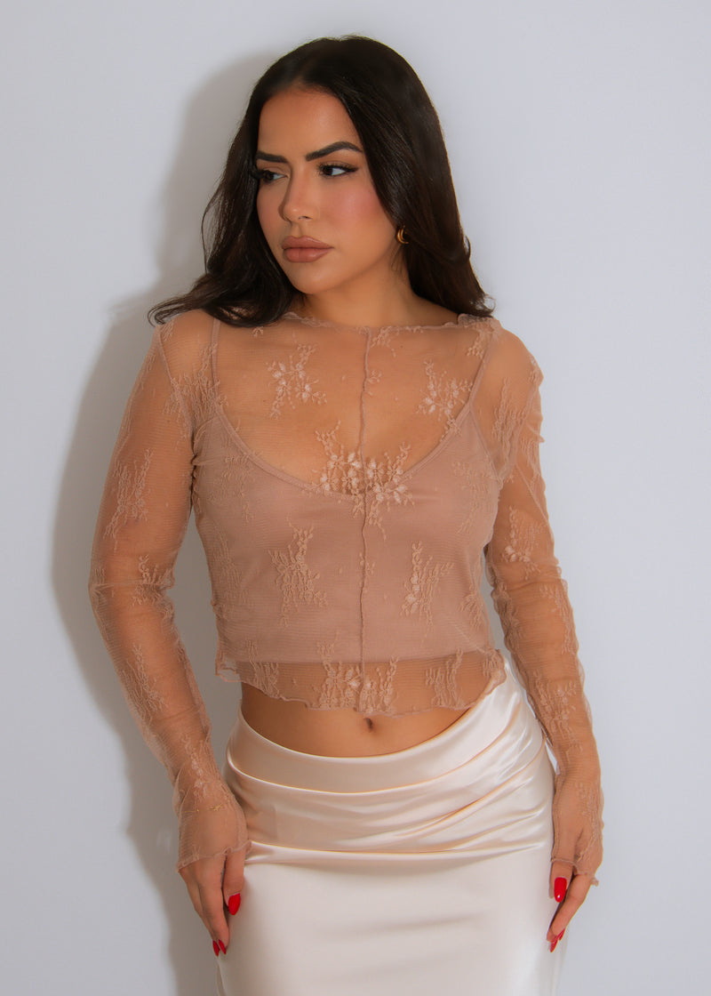 Delicate Bloom Lace Crop Top Nude