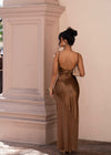 Luminous Sheerfall Satin Maxi Dress Brown