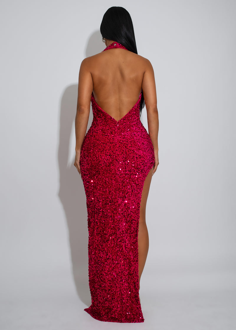 Radiance Sequin Ruched Maxi Dress Pink