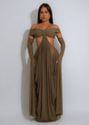 Enchanted Veil Ruched Mesh Maxi Dress Green