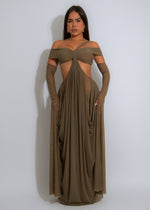 Enchanted Veil Ruched Mesh Maxi Dress Green
