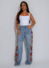 Ruffle Me Right Floral Pant Light Denim
