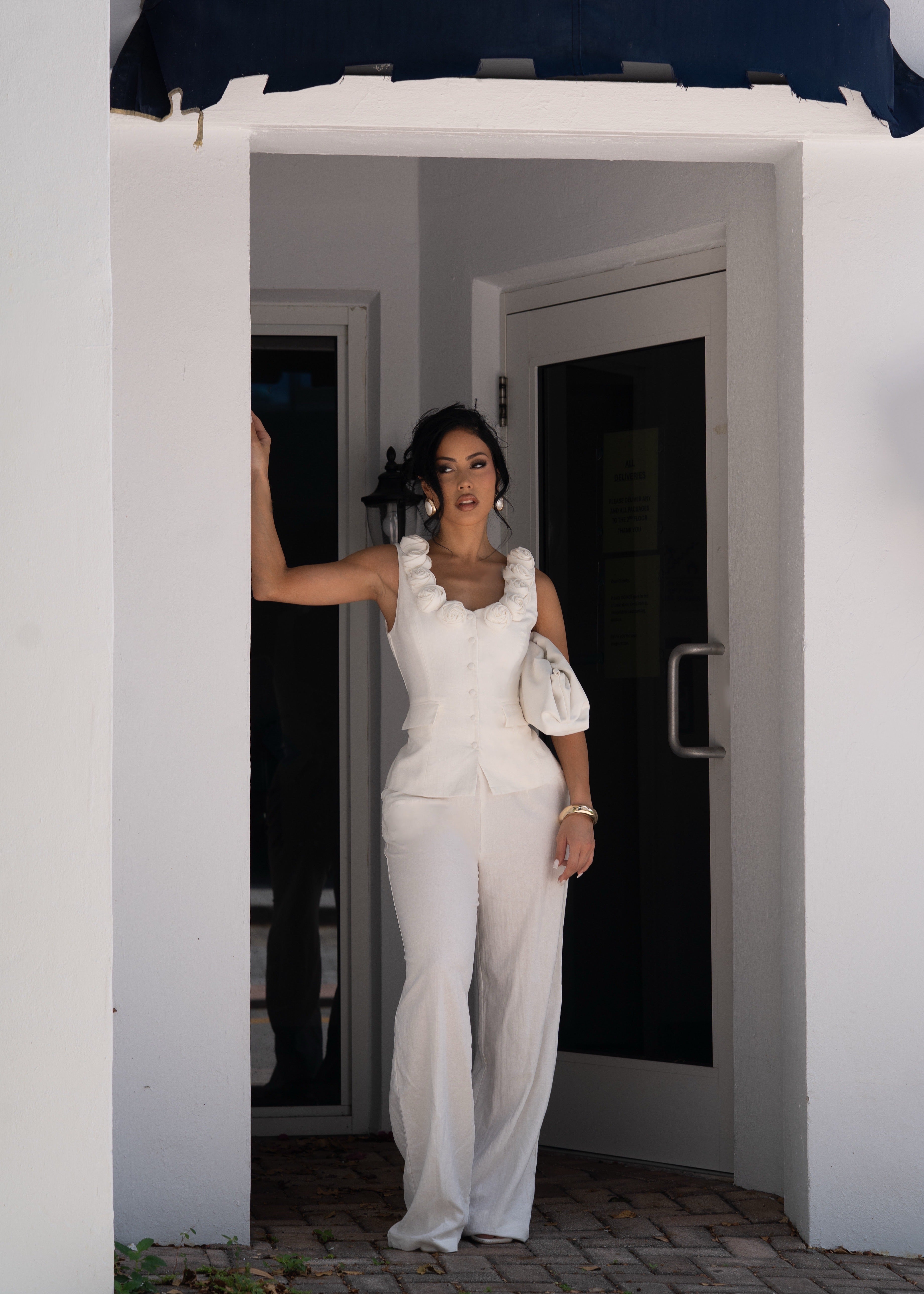 Always Dainty Floral Pant Set White