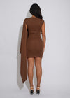 Fragmented Flow Ruched Ribbed Mini Dress Brown