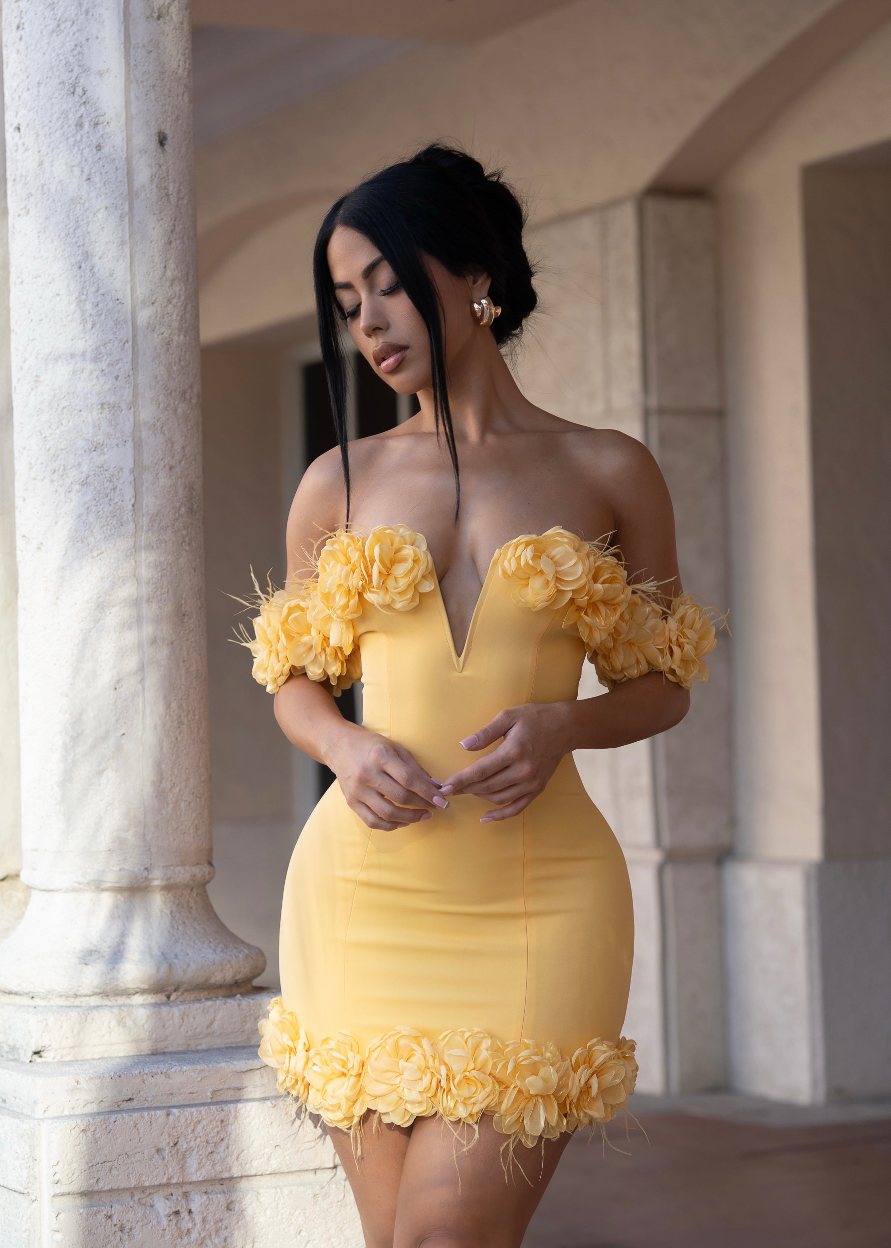 Petal Provocateur Floral Mini Dress Yellow