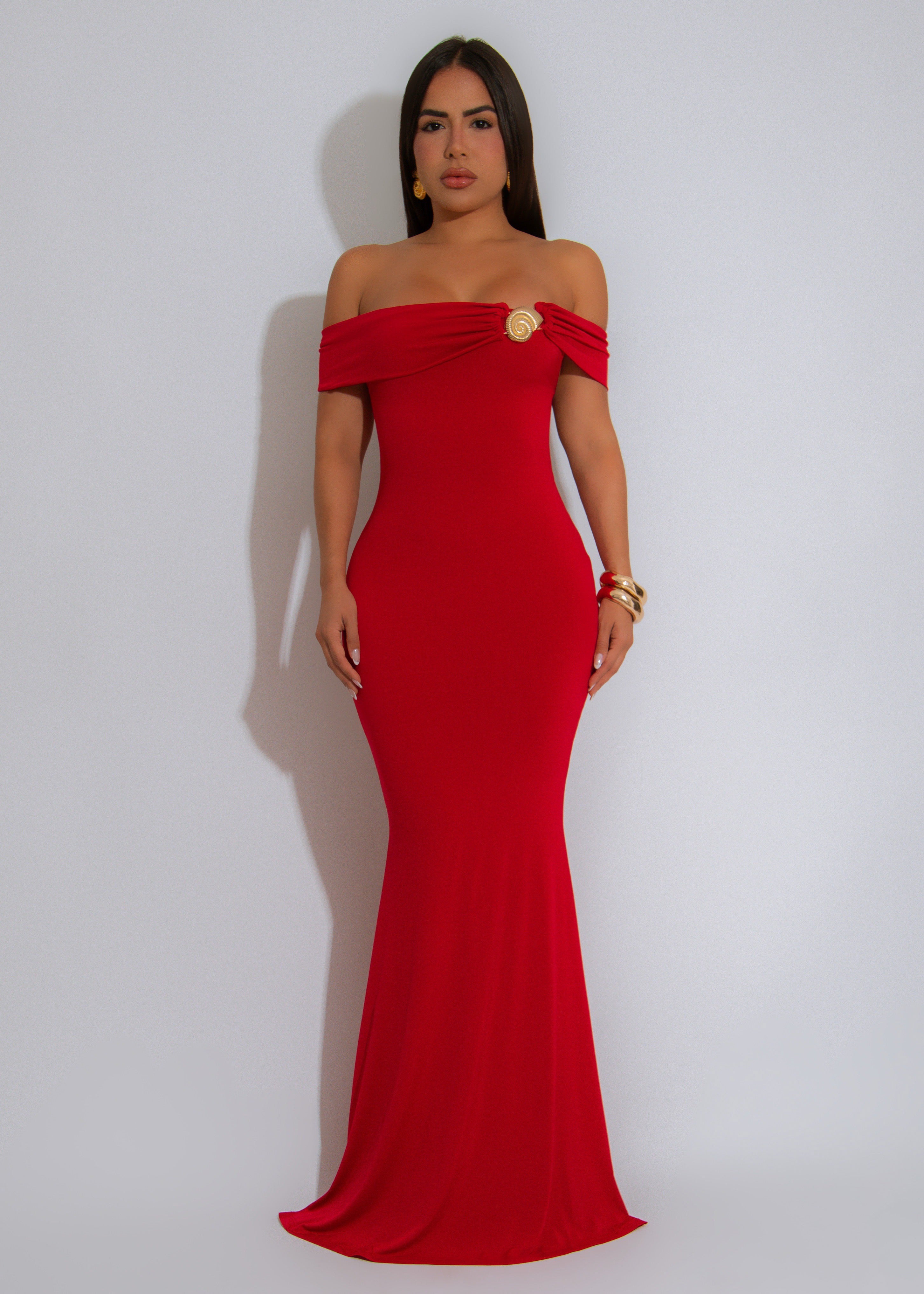 Siren Sway Ruched Maxi Dress Red