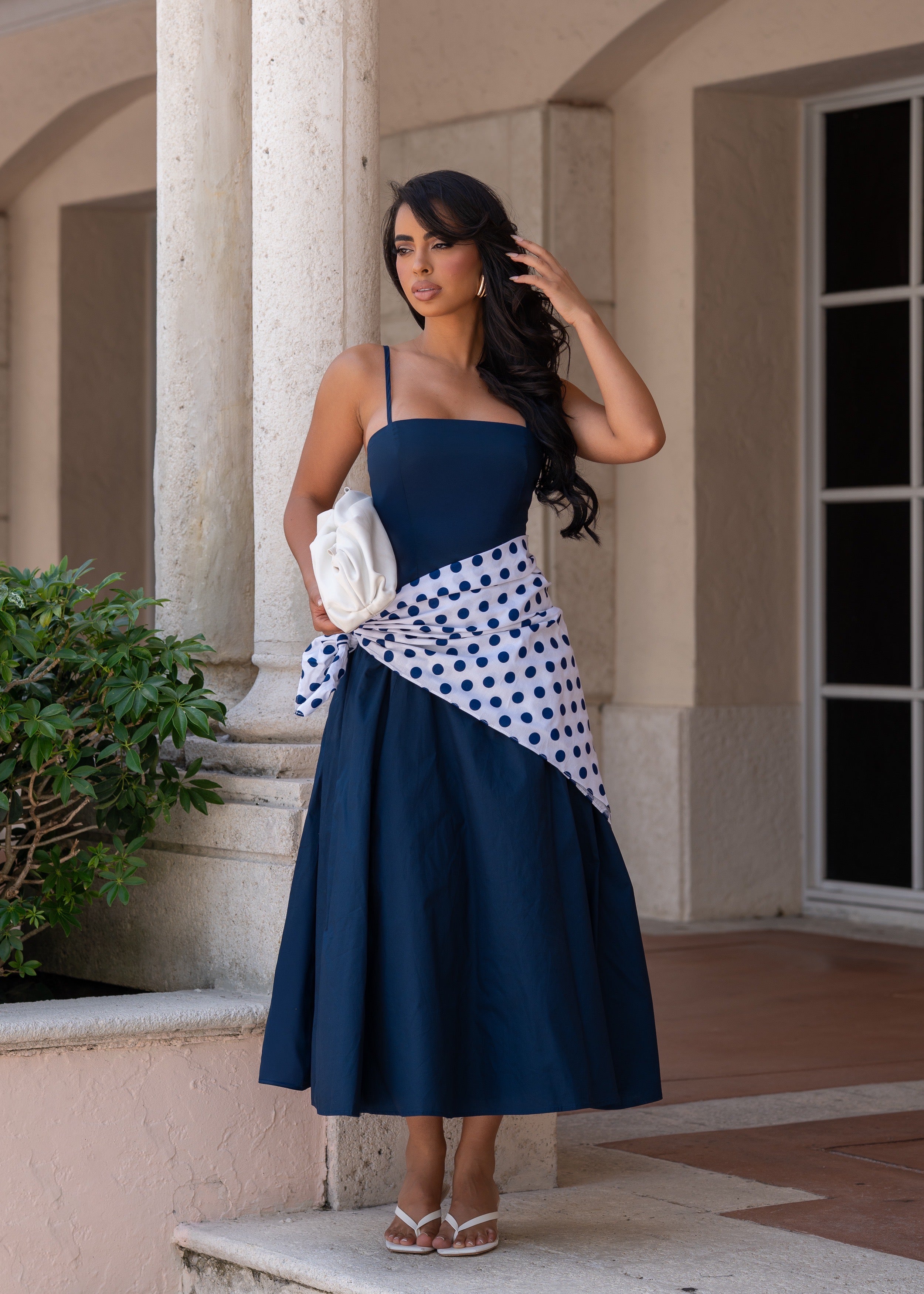 Art Attitude Polka Dot Midi Dress Blue