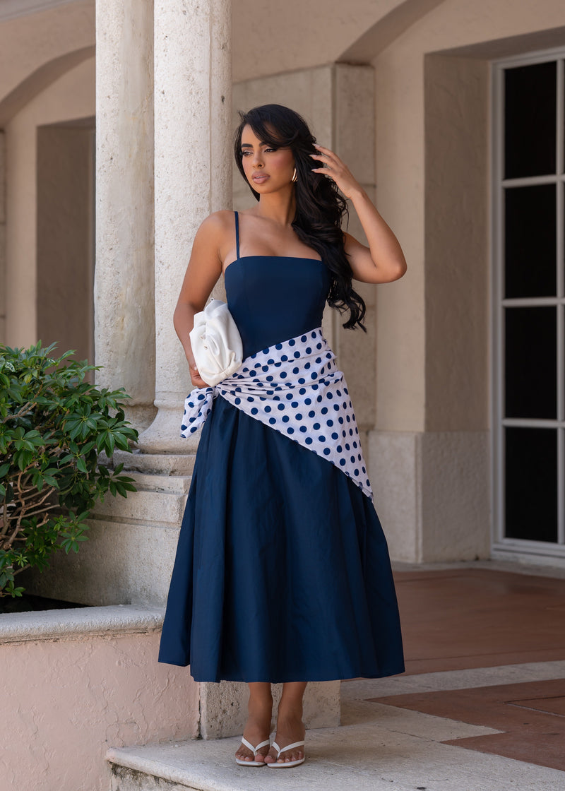 Art Attitude Polka Dot Midi Dress Blue