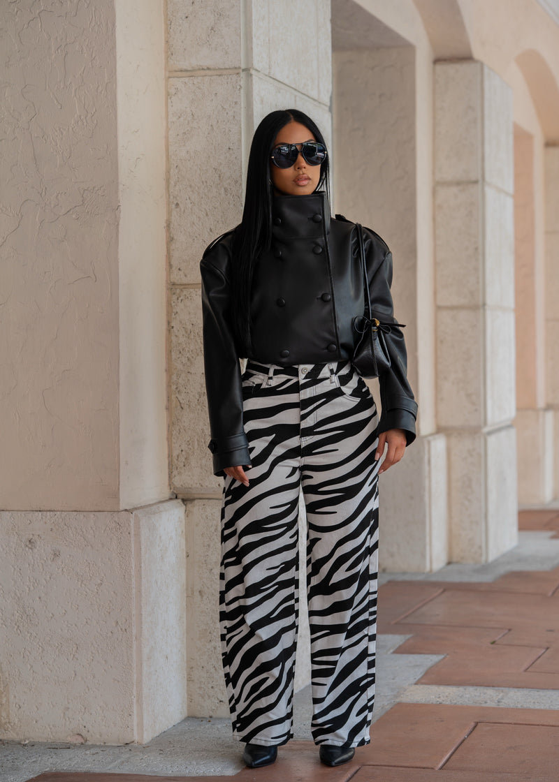 Wild Theory Zebra Print Wide Leg Jeans Black