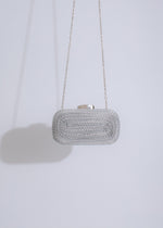Crescent Clutch Silver with sparkling rhinestones and intricate metallic detailing