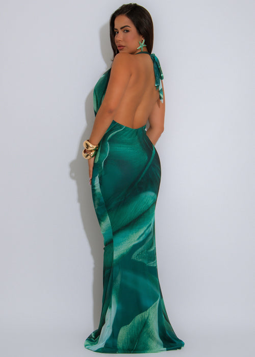 Tidebound Dream Mesh Maxi Dress Green
