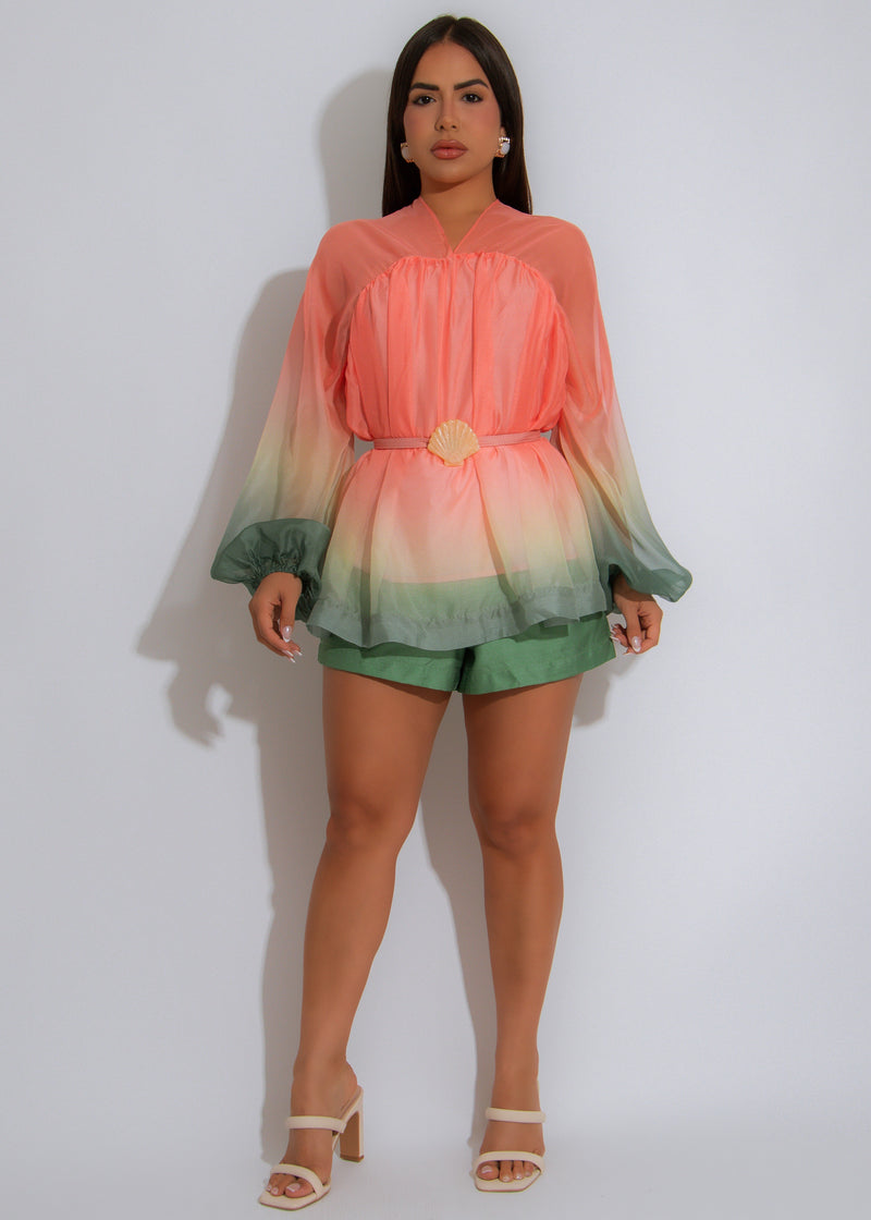 Cloud Bloom Mesh Ruched Short Set Orange