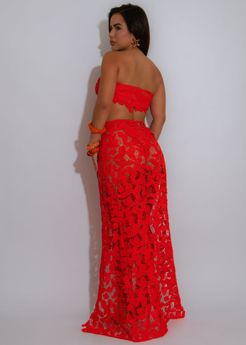Lace Me Up Lace Skirt Set Orange