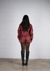 Modern Authority Faux Woven Leather Short Set Red