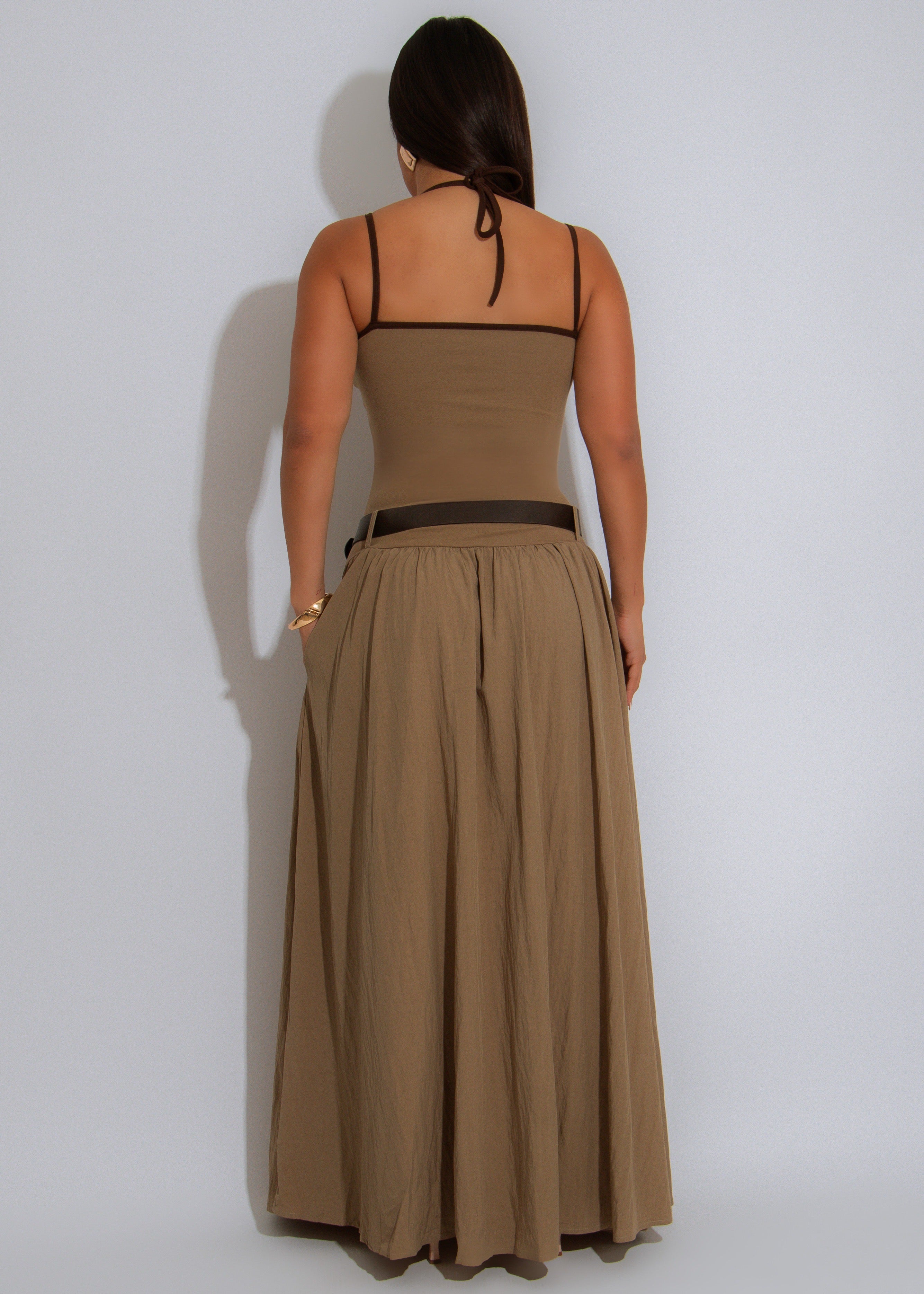 Terrain Tempo Ruched Ribbed Maxi Dress Green