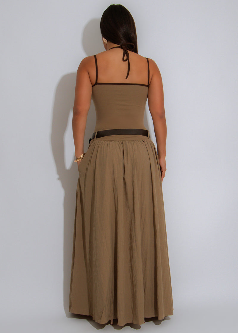Terrain Tempo Ruched Ribbed Maxi Dress Green