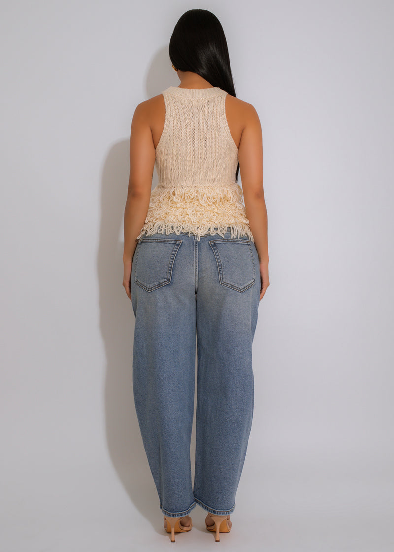 Fringe Flow Knit Long Top Nude