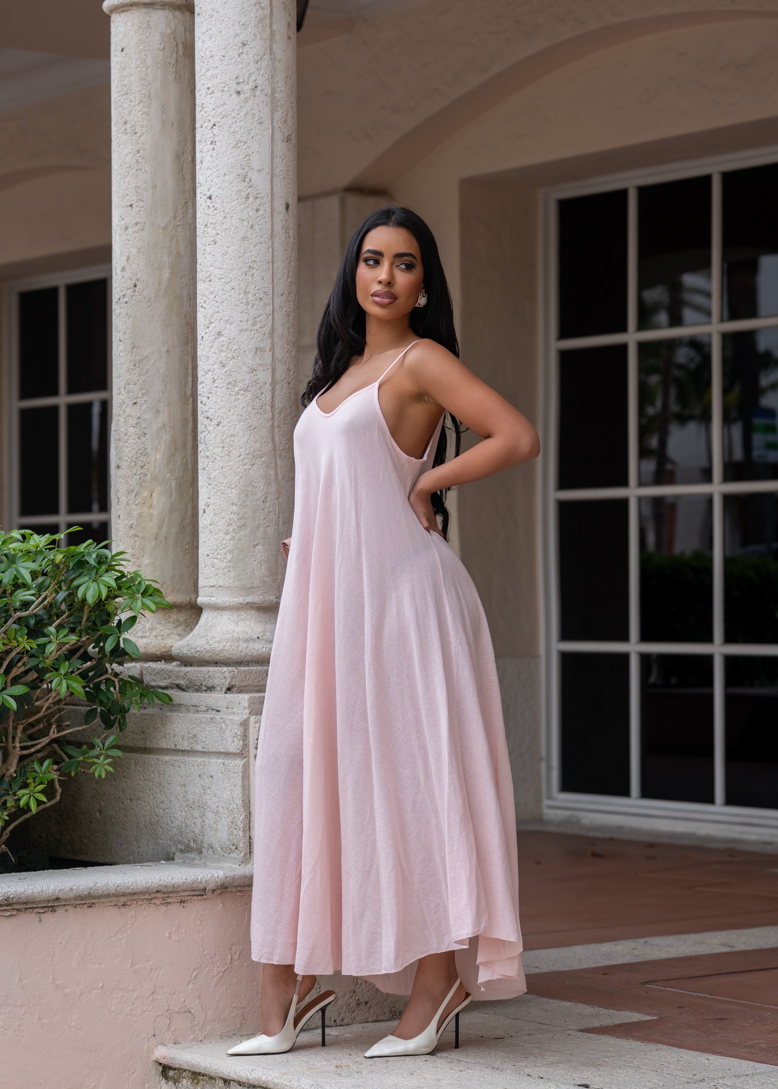 Breezy Aura Linen Maxi Dress Pink