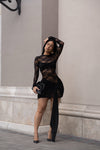 Draped Temptation Ruched Lace Mini Dress Black