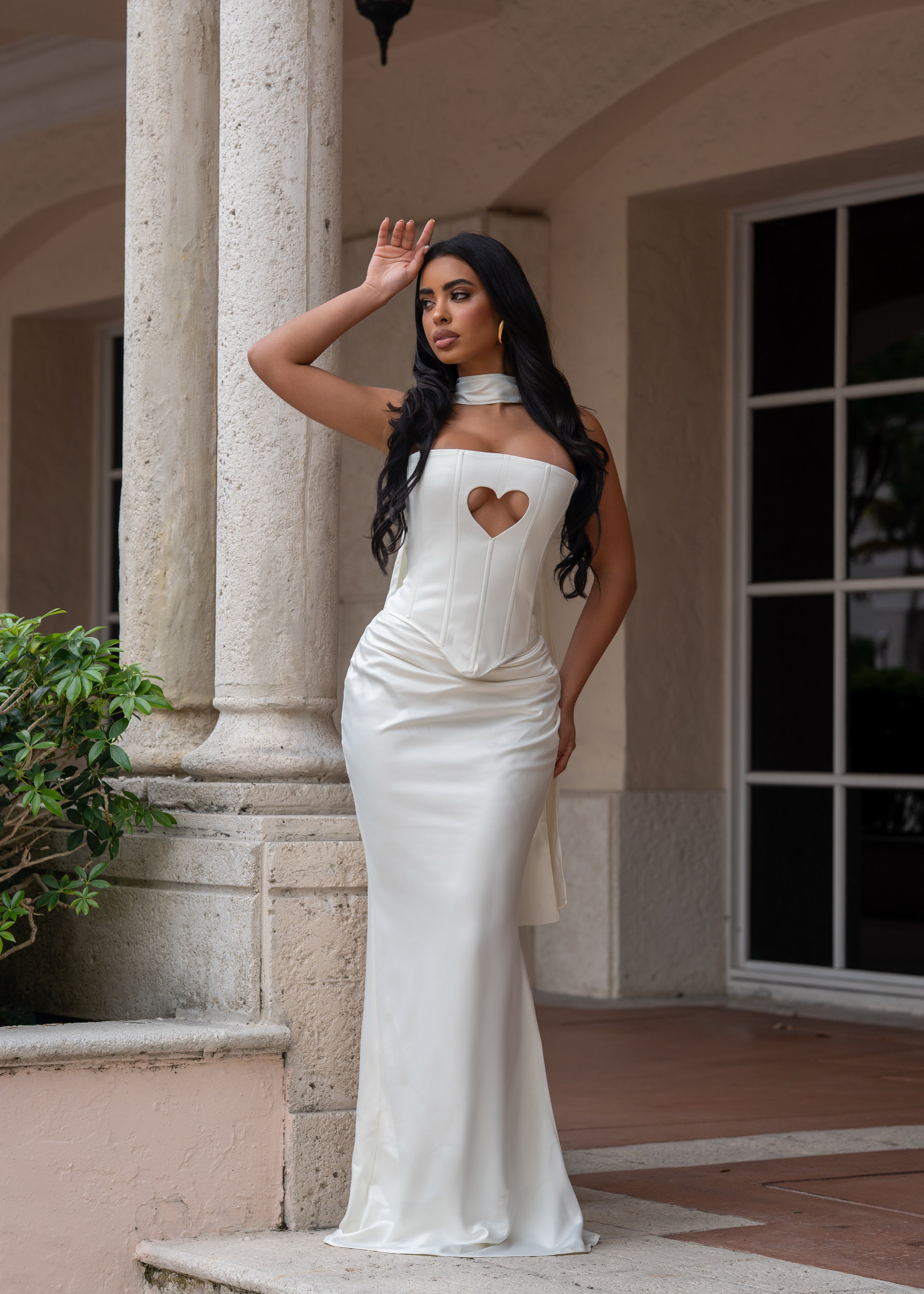 Love And Affection Corset Satin Skirt Set White