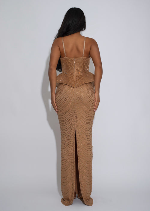 Opaline Frame Rhinestone Maxi Dress Gold