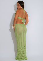 Rosé Knit Floral Crochet Skirt Set Green