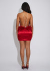 Moonlit Reverie Satin Rhinestone Mini Dress Red