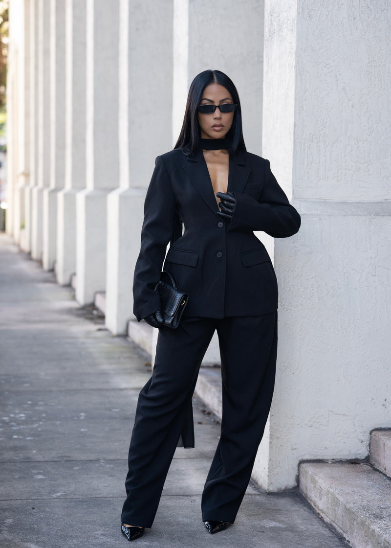 Femme Code Structured Blazer Pant Set Black