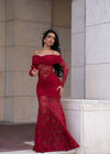 Morphe Essence Lace Ruched Maxi Dress Red