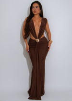 Goddess Gravity Ruched Maxi Dress Brown