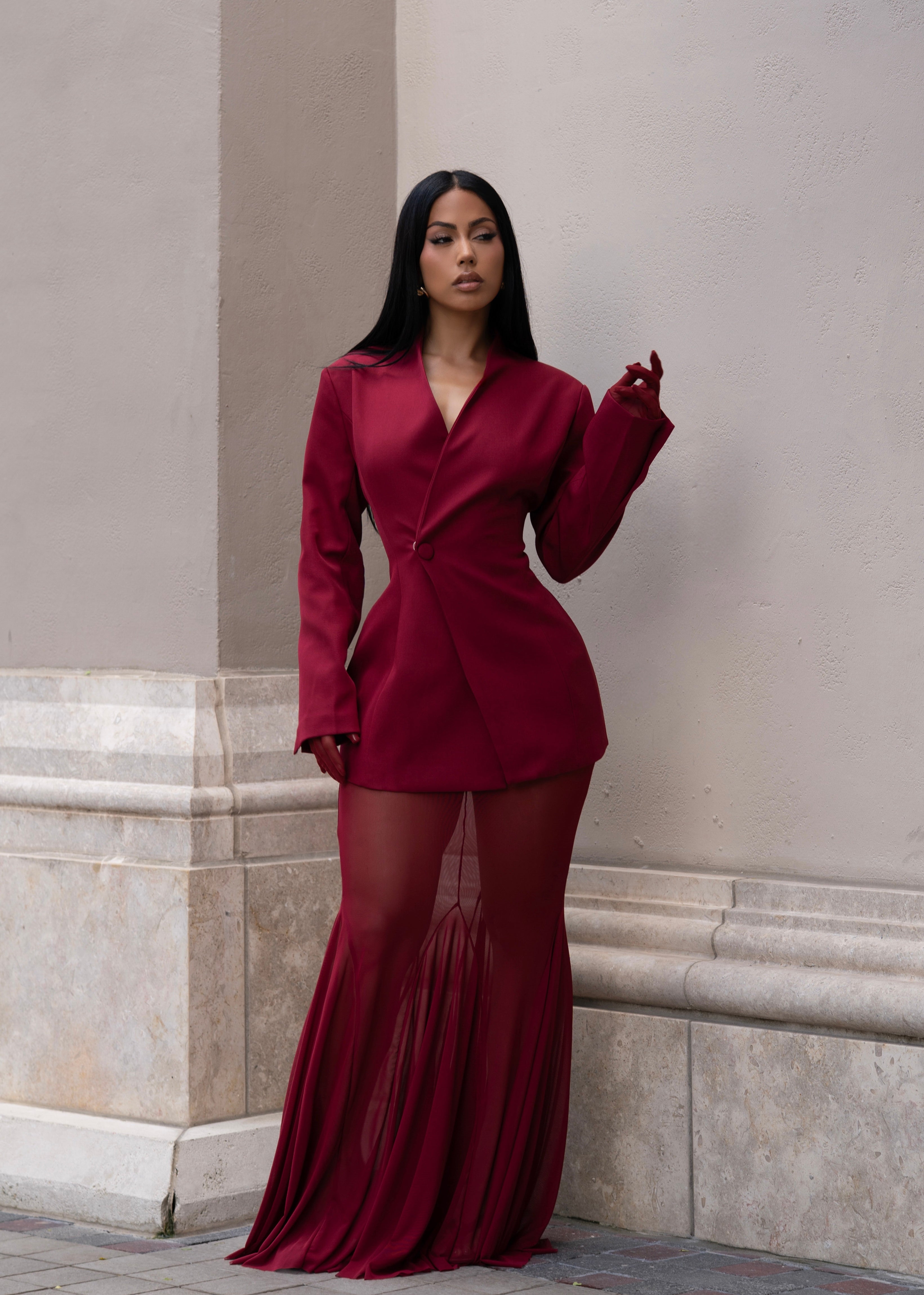 Luxe Layers Mesh Skirt Set Red