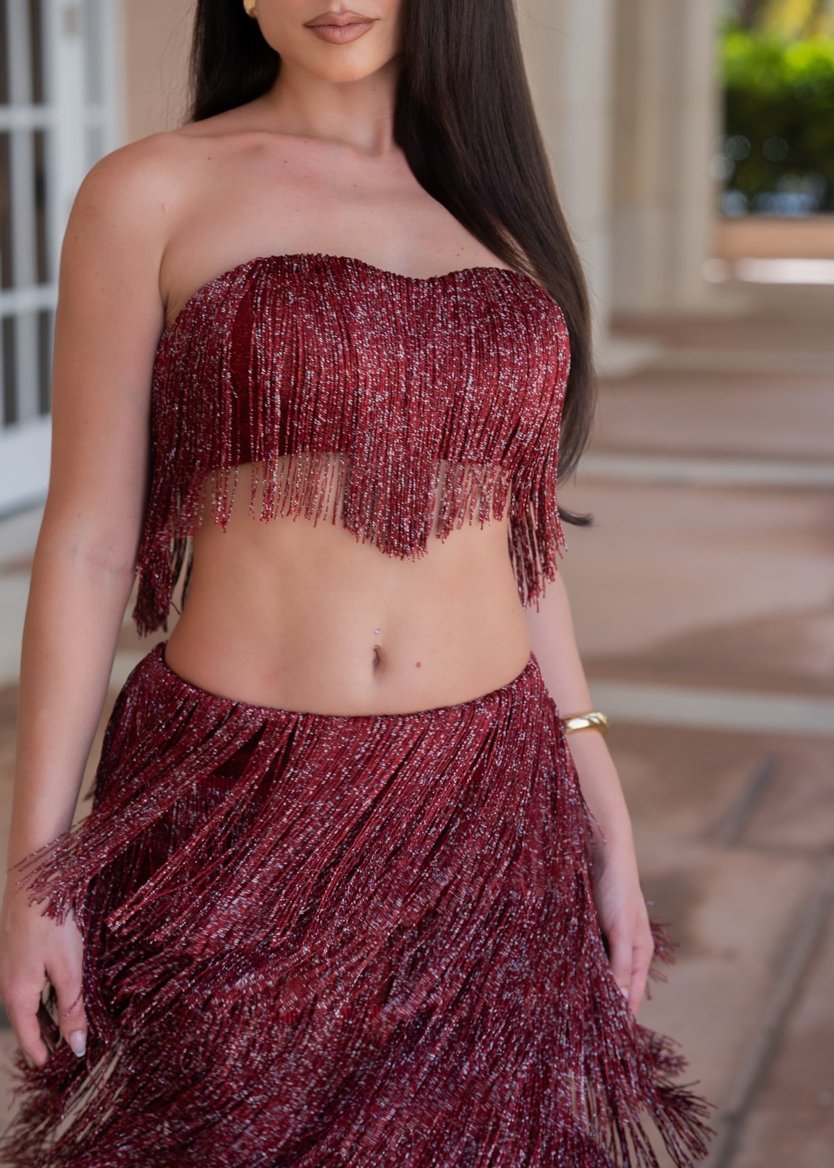 Cool Breeze Fringe Skirt Set Red