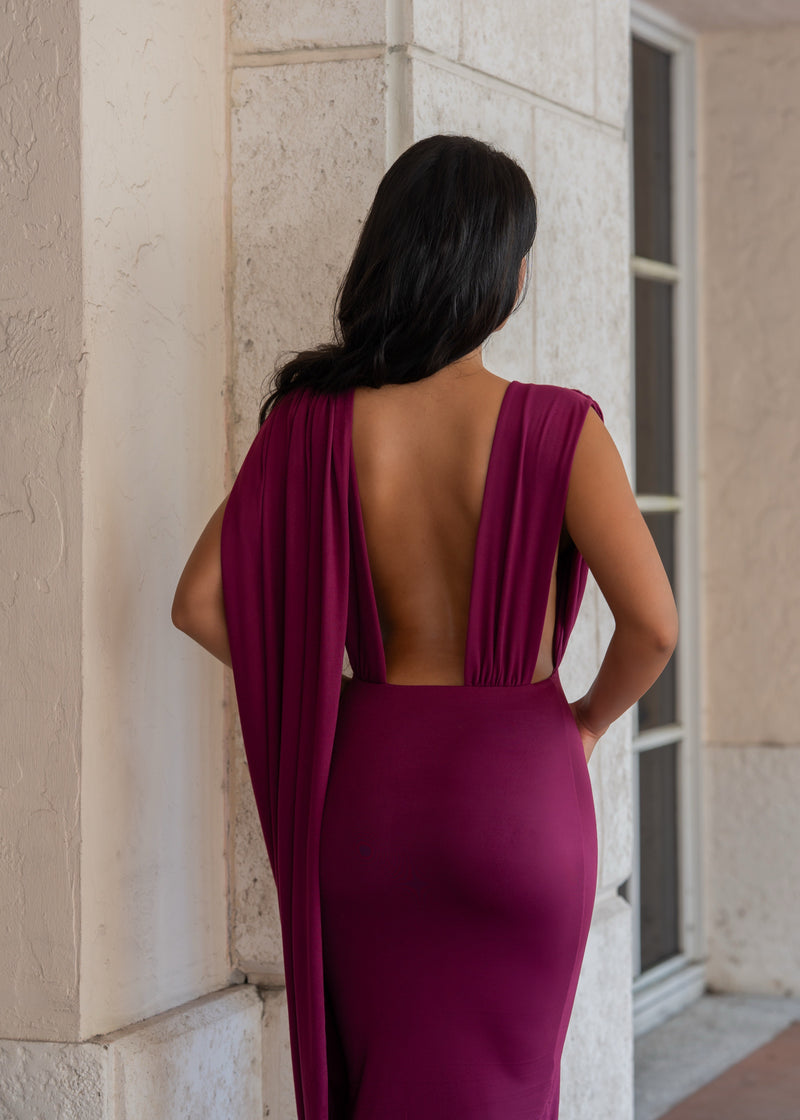 Undone Desire Ruched Midi Dress Burgundy