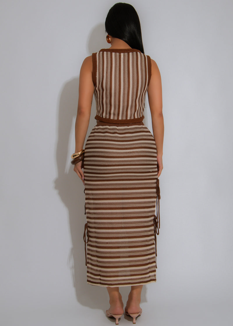 The Cabana Crush Knit Stripes Skirt Set Brown
